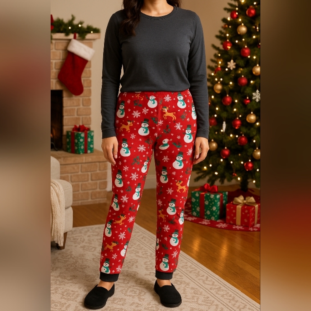 No Boundries Christmas Snowman Reindeer   Fleece Lined  Pajama Pants L New